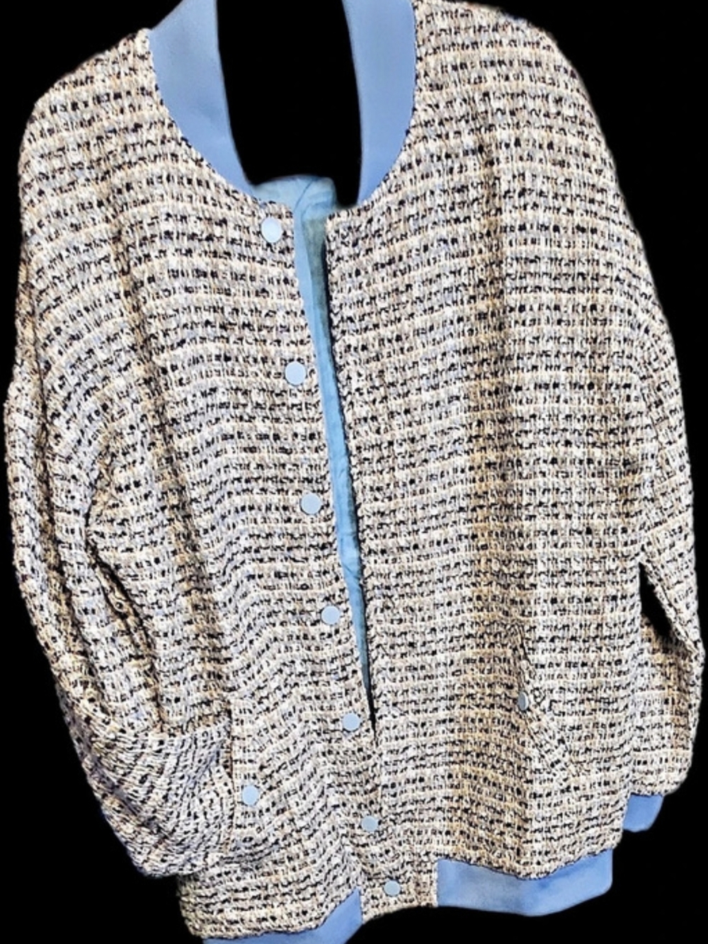 36point5 Boucle Bomber Jacket in Blue & Cream Variety Of Sizes